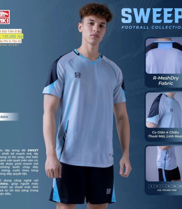 ÁO ĐÁ BANH RIKI SWEEP - XÁM