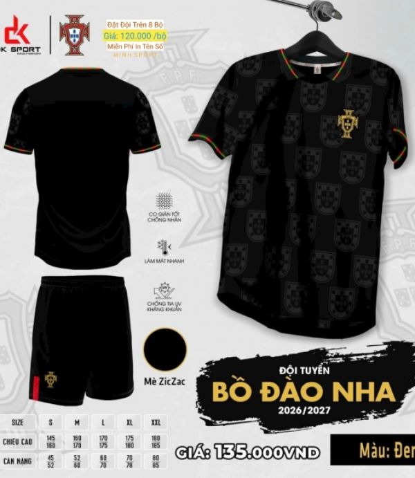 ÁO ĐÁ BANH DK - BỒ ĐÀO NHA ĐEN