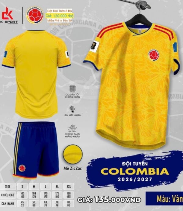 ÁO ĐÁ BANH DK - COLOMBIA VÀNG