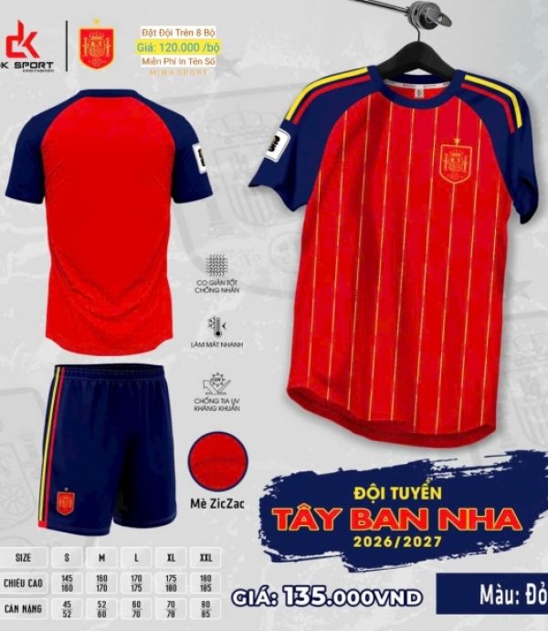 ÁO ĐÁ BANH DK - TÂY BAN NHA ĐỎ