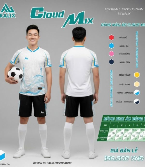 ÁO ĐÁ BANH KALIX CLOUD - TRẮNG XANH DA