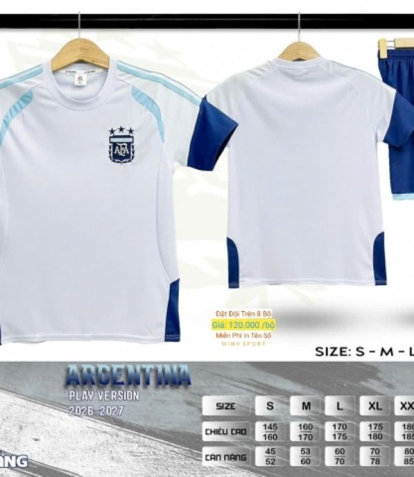 ÁO ĐÁ BANH DK - ARGENTINA TRẮNG