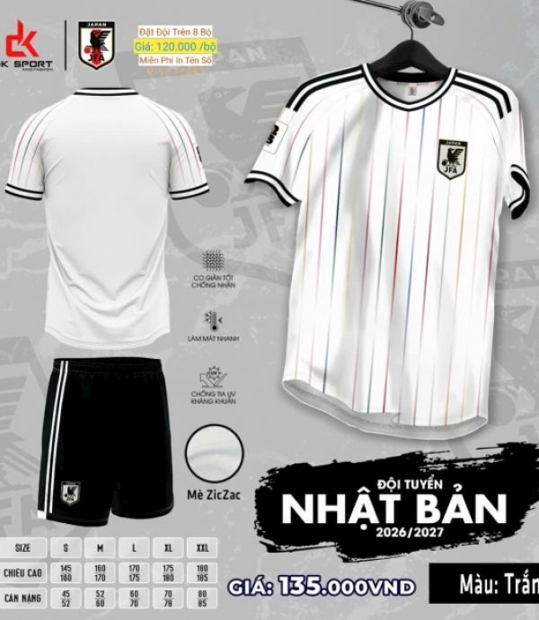 ÁO ĐÁ BANH DK - NHẬT BẢN TRẮNG