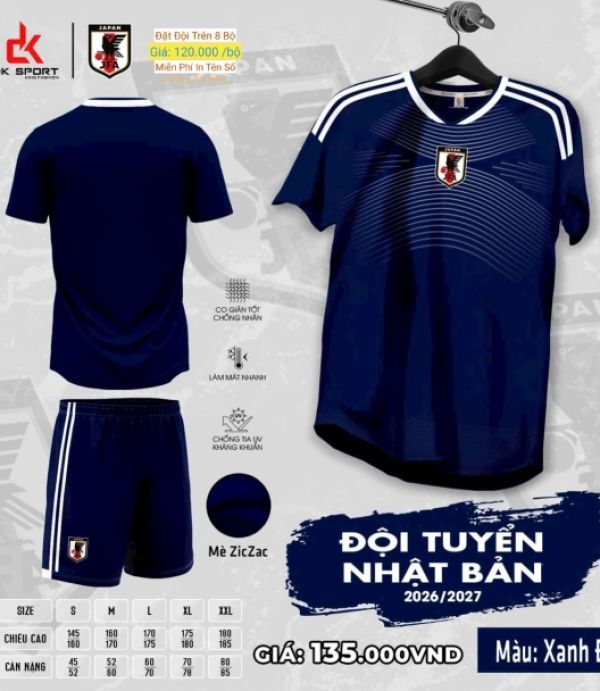 ÁO ĐÁ BANH DK - NHẬT BẢN XANH ĐEN