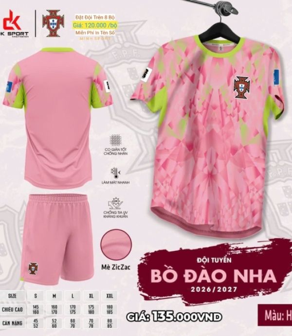 ÁO ĐÁ BANH DK - BỒ ĐÀO NHA HỒNG