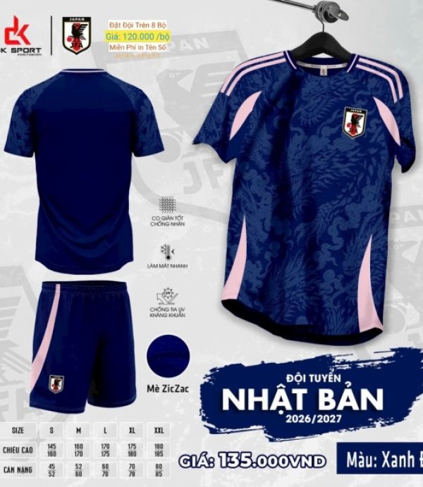 ÁO ĐÁ BANH DK - NHẬT BẢN XANH ĐEN