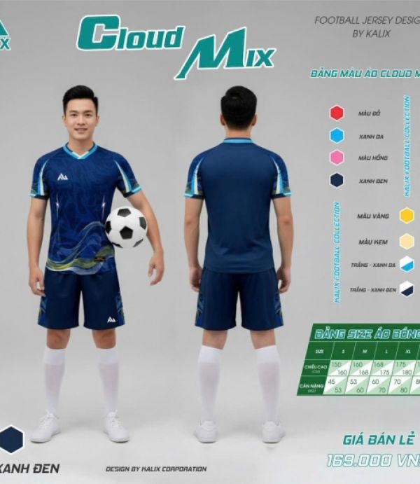 ÁO ĐÁ BANH KALIX CLOUD - XANH ĐEN