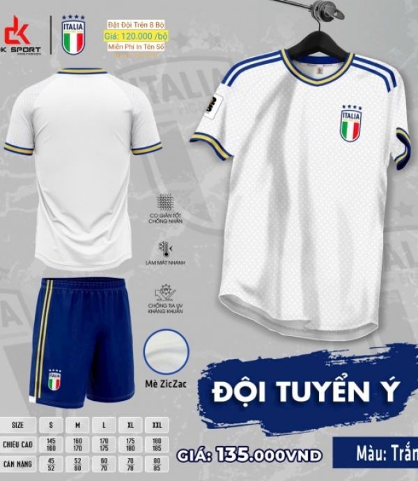 ÁO ĐÁ BANH DK - Ý TRẮNG