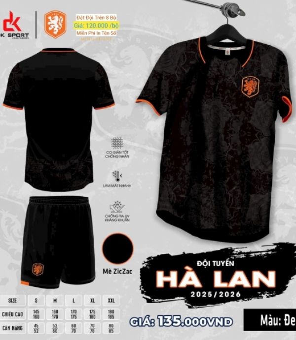 ÁO ĐÁ BANH DK - HÀ LAN ĐEN