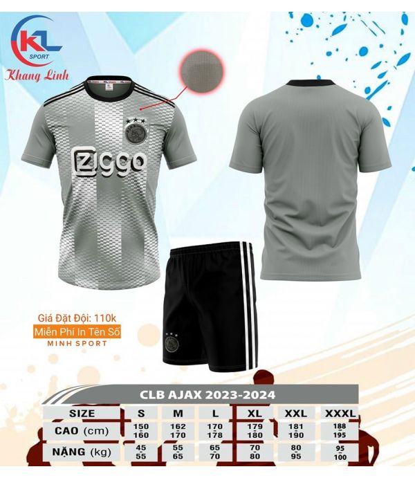 ÁO BÓNG ĐÁ AJAX XÁM KL ÁO BÓNG ĐÁ AJAX XÁM KL