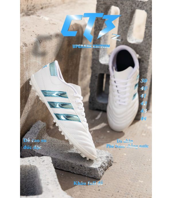 GIÀY ĐÁ BANH 3 SỌC CT3 CHÍNH HÃNG - TRẮNG XANH GIÀY ĐÁ BANH 3 SỌC CT3 CHÍNH HÃNG - TRẮNG XANH