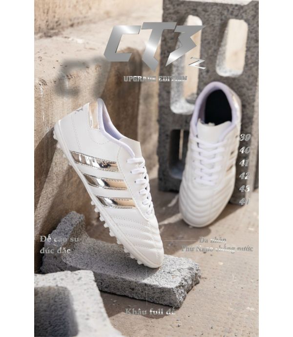 GIÀY ĐÁ BANH 3 SỌC CT3 CHÍNH HÃNG - TRẮNG BẠC GIÀY ĐÁ BANH 3 SỌC CT3 CHÍNH HÃNG - TRẮNG BẠC
