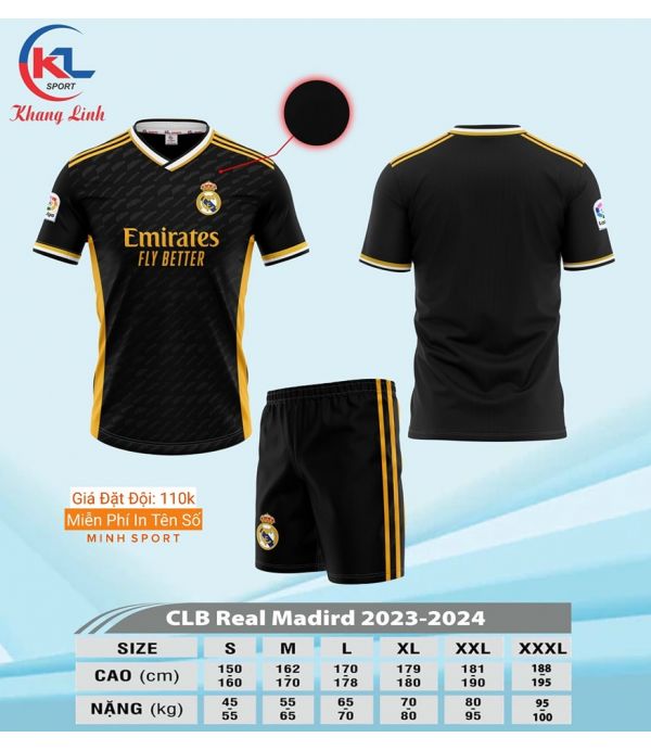 ÁO BÓNG ĐÁ REAL ĐEN KL ÁO BÓNG ĐÁ REAL ĐEN KL