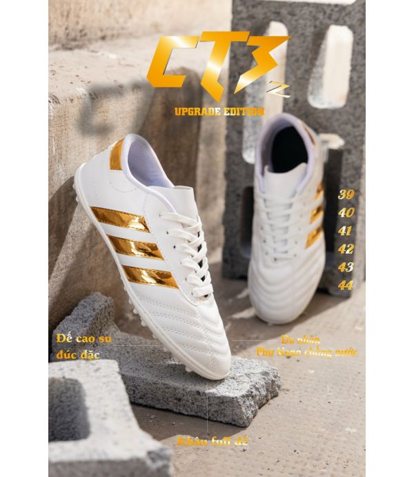 GIÀY ĐÁ BANH 3 SỌC CT3 CHÍNH HÃNG - TRẮNG VÀNG GIÀY ĐÁ BANH 3 SỌC CT3 CHÍNH HÃNG - TRẮNG VÀNG